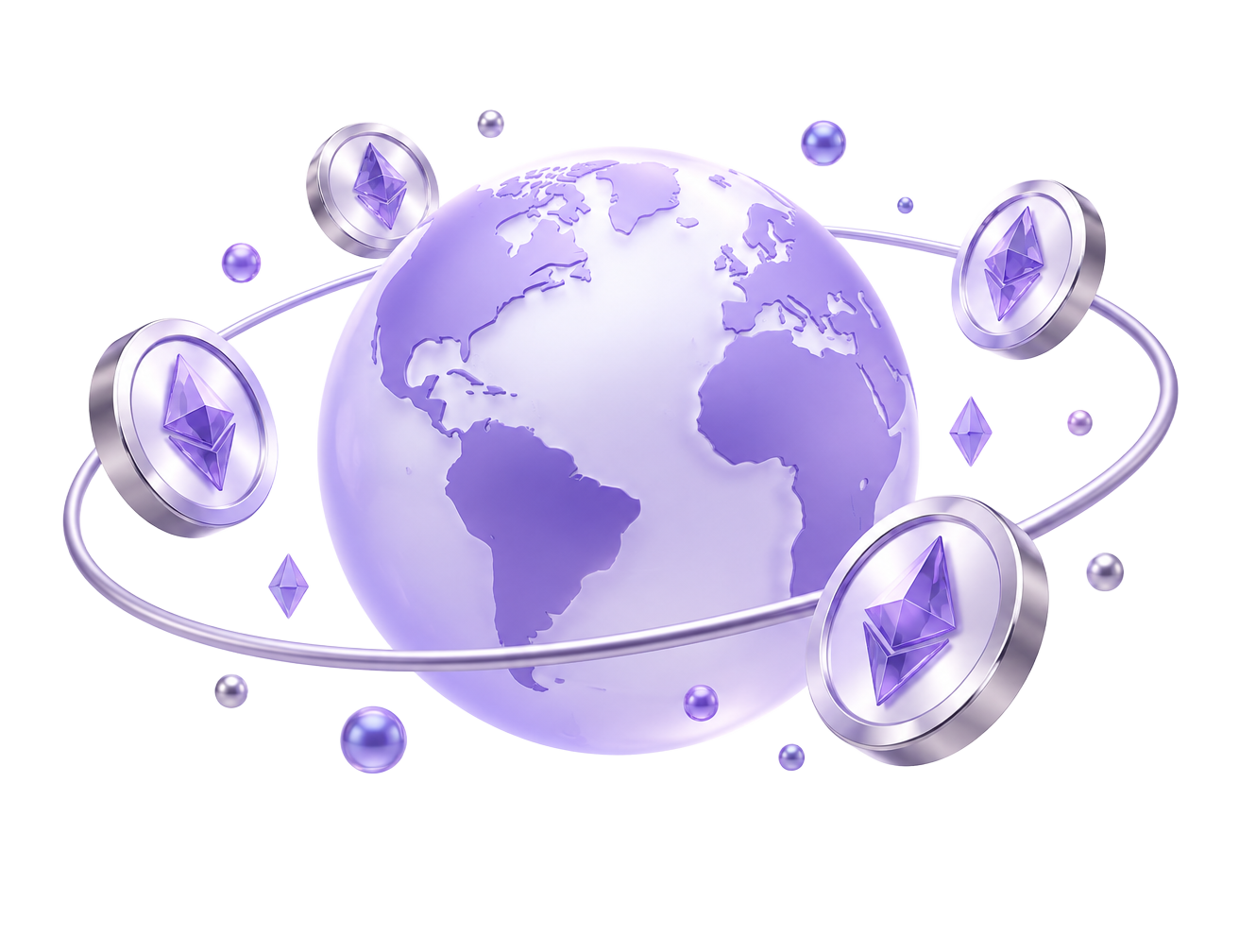 S-FIX global ecosystem — a globe orbited by SFIX token crystals
